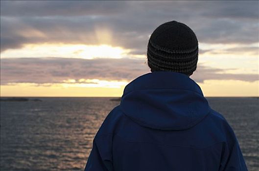 一个,男人,站立,海洋,布胡斯,瑞典