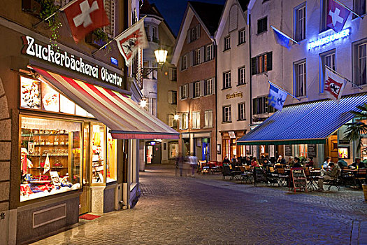 糖果,店,餐馆,酒吧,街景,人,夜生活,库尔,瑞士,欧洲