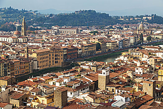 风景,上方,城市,阿尔诺河,佛罗伦萨,托斯卡纳,意大利,欧洲