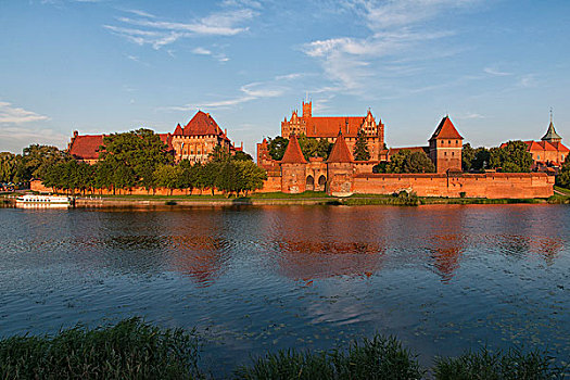 马尔堡,城堡,晚上,亮光,波美拉尼亚,省,波兰,欧洲