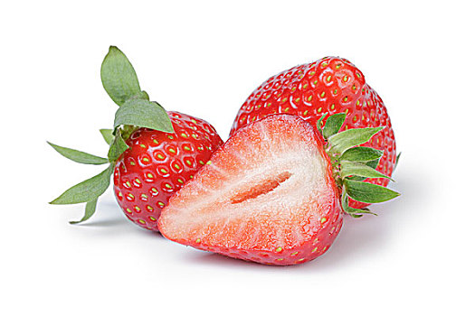 新鲜,成熟,草莓,一半,隔绝,白色背景,背景