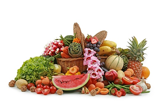 柳条篮,水果,蔬菜