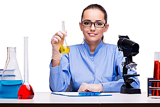 实验室,化学家,工作,显微镜,管