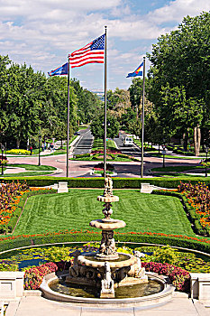 美国,科罗拉多,春天,入口,正规花园,喷泉
