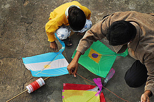 风筝,流行,孩子,成年,孟加拉,达卡,一月,2007年