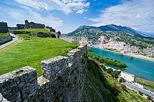 风景,上方,河,城堡,阿尔巴尼亚,欧洲