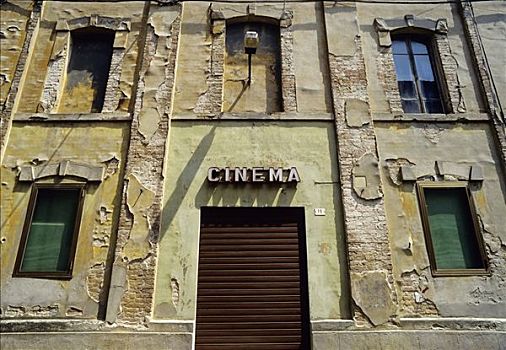 电影院,入口,破败,房子,省,艾米利亚-罗马涅大区,意大利,欧洲
