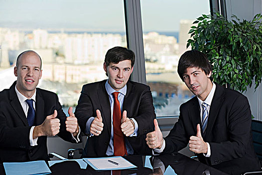 成功,三个,商务人士,给,竖大拇指,风景