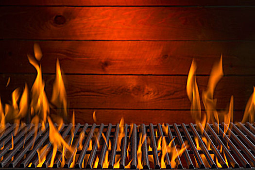 燃烧,热,烧烤架,木墙