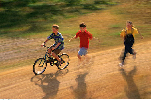 孩子,跑,男孩,自行车
