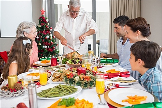 大家庭,餐桌,圣诞晚餐