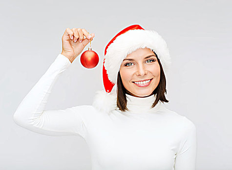 冬天,人,高兴,概念,女人,圣诞老人,帽子,圣诞球
