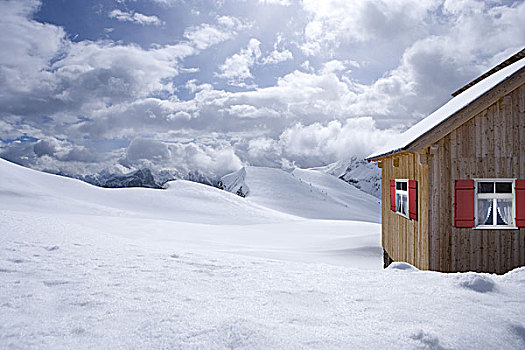 意大利,白云岩,科蒂纳丹佩佐,大雪,山区木屋