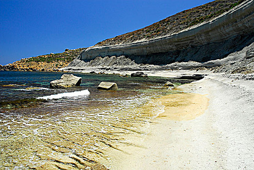 岩石海岸,戈佐岛,马耳他,地中海,欧洲