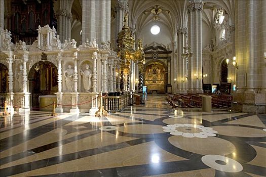 圣萨尔瓦多,大教堂,擦亮,大理石地板,柱子,华丽,拱顶天花板,拱,萨拉戈萨,阿拉贡,西班牙
