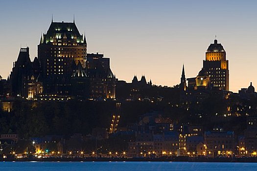 魁北克城,加拿大,天际线,风景,河