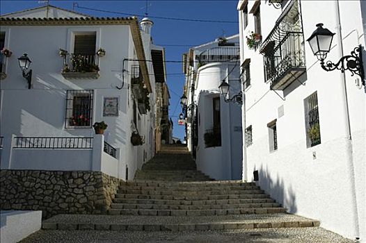 陡峭,道路,楼梯,旧城,白色海岸,西班牙