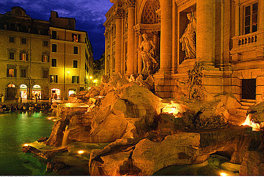 喷泉,黄昏,罗马,意大利