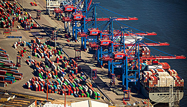 货箱,装载,起重机,货柜船,港口,集装箱码头,阿顿威亚达,汉堡市,德国,欧洲
