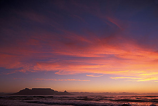 南非,日落,云,高处,开普敦,桌山,桌湾