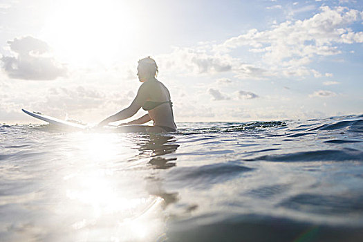 女人,骑跨,冲浪板,日光,海洋,省,哥斯达黎加