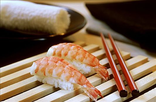 虾,寿司,红色,筷子