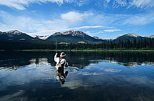 飞行,捕鱼者,湖,山谷,不列颠哥伦比亚省,加拿大