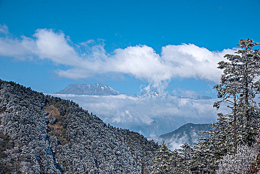 四川大邑县西岭雪山远眺西岭阴界群山