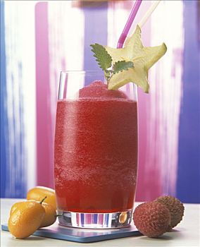 冰冻,草莓饮料,玻璃杯,清新,水果,旁侧