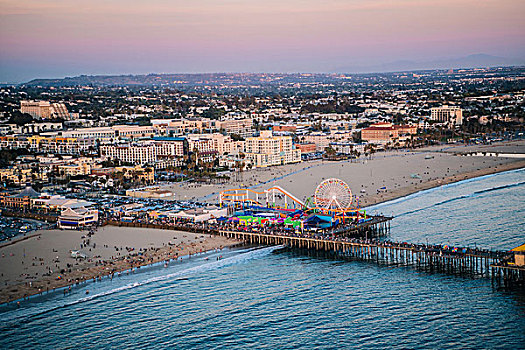 码头,海滩,游乐园,俯拍,圣莫尼卡,加利福尼亚,美国