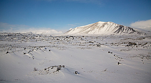 冰岛,冬季风景,雷克雅奈斯,半岛,雪堆,蓝天