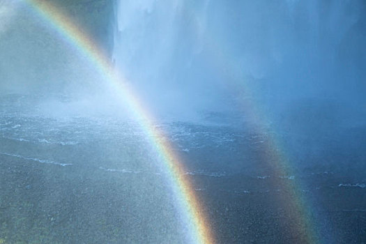 一对,彩虹,蓝色,瀑布,雾气,冰岛