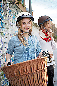 女人,自行车,城市街道