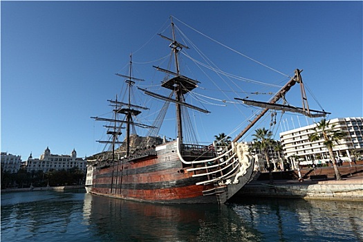 海盗,帆船,阿利坎特,西班牙