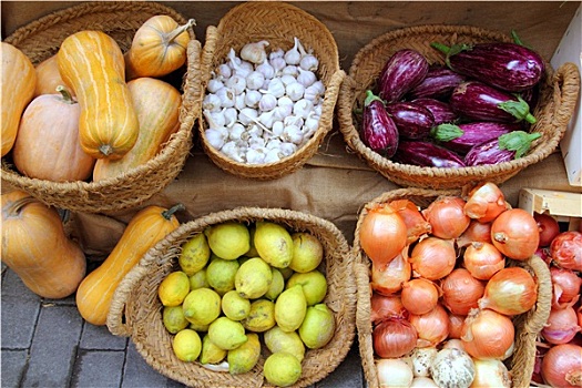 果蔬,市场,蒜,洋葱,柠檬,茄子