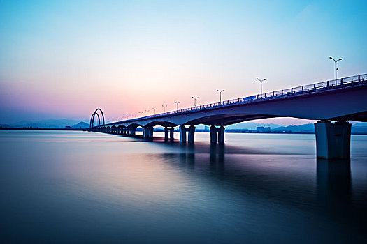 日出,天际线,风景,桥,上方,河