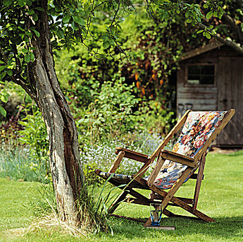 折叠躺椅,草坪,树下