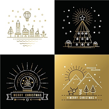 圣诞快乐,轮廓,金色,标签,城市,圣诞节