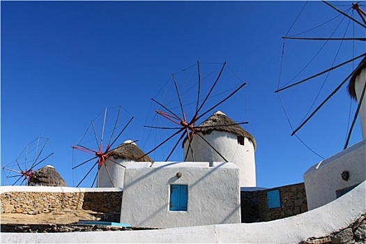 风车,晴朗,米克诺斯岛,希腊,基克拉迪群岛