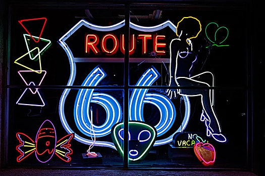 阿布奎基,新墨西哥,美国,66号公路,霓虹标识