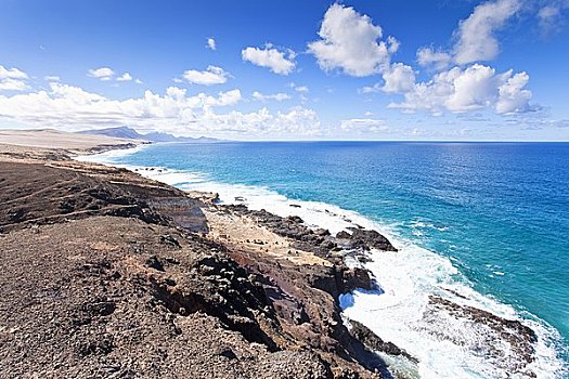 海浪,岩石海岸,哥斯达黎加,富埃特文图拉岛,西班牙