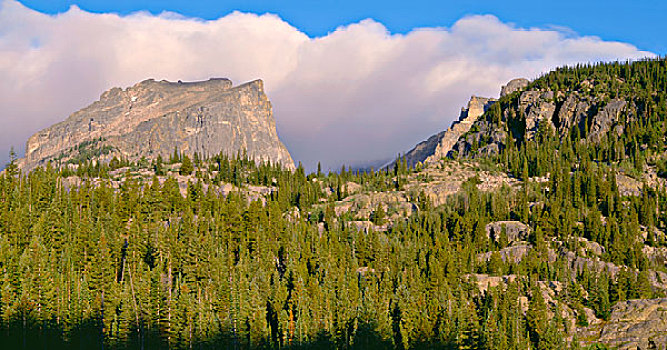 美国,科罗拉多,落基山国家公园,顶峰,早晨,乌云,高处,针叶林,大幅,尺寸