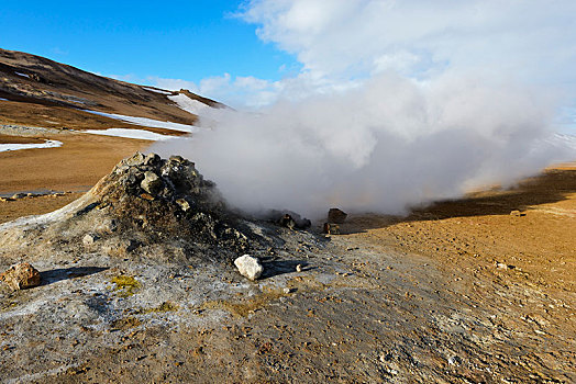 喷气孔,硫,蒸汽,地热,区域,山,米湖,冰岛,欧洲
