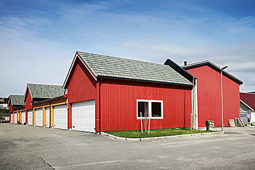 传统,乡村,红色,黄色,木质,挪威,车库