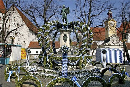 复活节,喷泉,纪念建筑,背影,因格尔斯塔德特,巴伐利亚,德国,欧洲