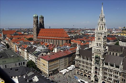 玛利亚广场,市政厅,圣母教堂,慕尼黑,巴伐利亚,德国