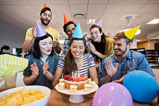 商业创意,团队,庆贺,同事,生日,办公室