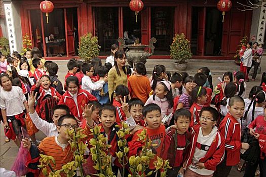 越南人,学生,玉,山,庙宇,河内,越南,亚洲