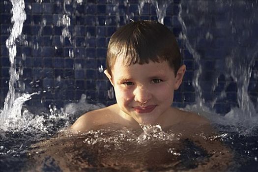 肖像,男孩,游泳池