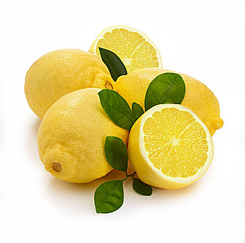 柠檬,柑橘,叶子,白色背景